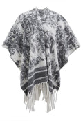 Abstract Ink Dye Fringed Poncho in Smoke