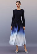 Feminine Glamour Knit Navy Ombre Pleated Dress