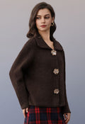Marbled Resin Floral Button Knit Cardigan in Brown