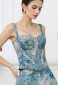 Vintage Flower Canvas Bustier Top in Blue