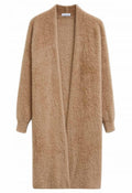 Cloud Touch Fuzzy Knit Longline Cardigan in Tan