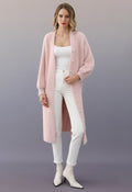 Comfy Fuzzy Pearl Edge Longline Knit Cardigan in Pink