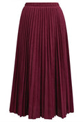 Retro-Inspired Suede Pleated Midi Skirt in Burgundy