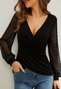 Lace Puff Sleeves Spliced Crisscross Top