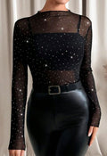 Shimmering Rhinestone Embellished Sheer Top