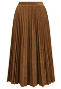 Retro-Inspired Suede Pleated Midi Skirt in Camel