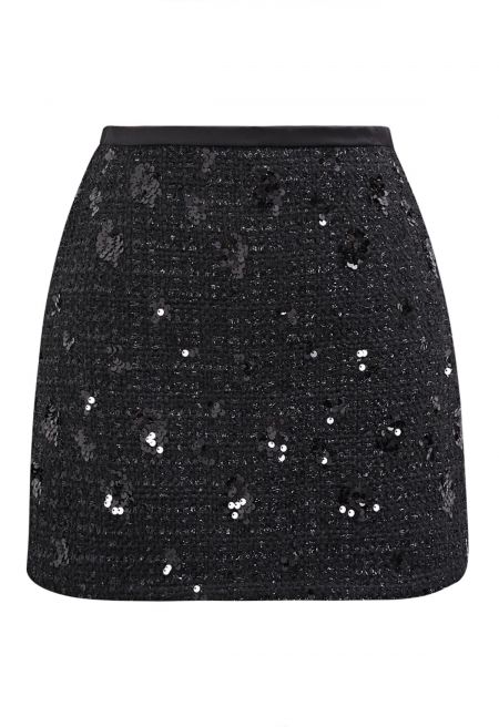 Sumptuous Sequins Tweed Mini Bud Skirt in Black