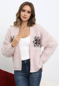 Nordic Snowflake Open Front Knit Cardigan in Light Pink