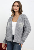 Nordic Snowflake Open Front Knit Cardigan in Grey