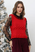 Delightful Pom-Pom Chunky Knit Vest in Red