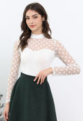 Fanciful Dot Pattern Mesh Spliced Top