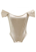 Off-Shoulder Sheen Satin Bustier Top in Apricot