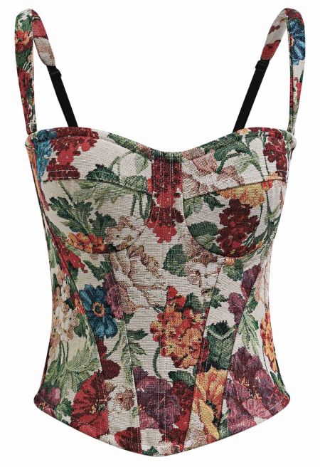 Vintage Flower Canvas Bustier Top in Burgundy
