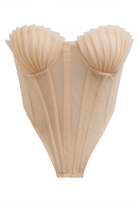 Seashell Pleated Mesh Bustier Corset Top