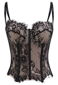 Floral Lace Corset Mesh Bra Top in Black
