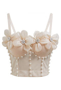 3D Organza Floral Pearl Decor Bra Top