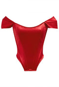 Off-Shoulder Sheen Satin Bustier Top in Red