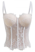 Floral Lace Corset Mesh Bra Top in White