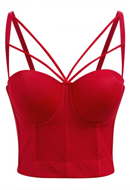 Flattering Corset Push-Up Bra Top in Red