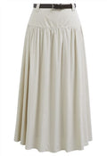 Solid High Waist Belted Cotton Maxi Skirt in Sand