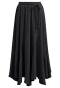 Tie-Waist Panel Asymmetric Midi Skirt in Black