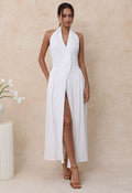 Wrap Front Buttoned Cover-Up Maxi Dress in White
