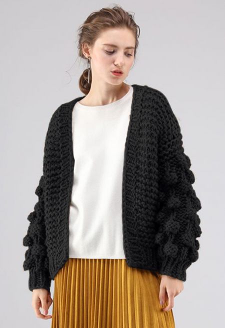 Cuteness on Sleeves Chunky Cardigan in Black