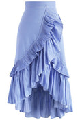 Applause of Ruffle Tiered Frill Hem Skirt in Blue Stripes