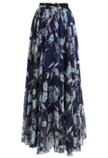 Flower Season Chiffon Maxi Skirt in Navy