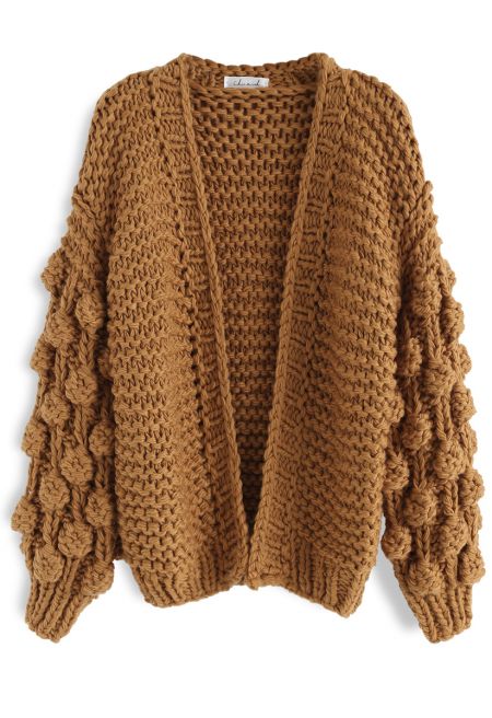 Cuteness on Sleeves Chunky Cardigan in Caramel
