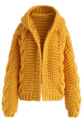 All-Over Warmth Hooded Chunky Cardigan in Mustard