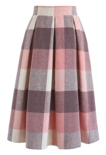 Greatest Embrace Check Midi Skirt in Pink