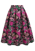 Metallic Peony Jacquard Embossed Pleated Midi Skirt