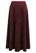 Faux Suede Elastic-Waist Maxi Skirt in Burgundy