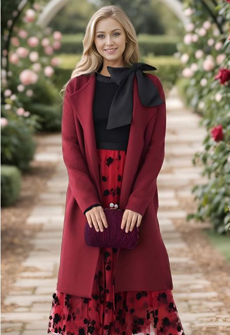Classy Open Front Knit Coat in Burgundy