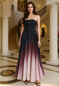 Shimmery Ombre Spliced Pleated Strapless Maxi Dress