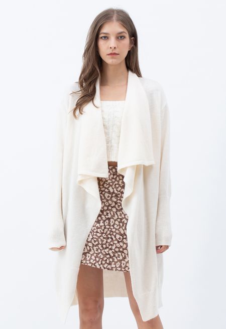 Waterfall Longline Knit Cardigan in Cream