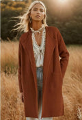 Classy Open Front Knit Coat in Caramel