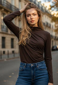 Ruched Long Sleeves Top in Brown